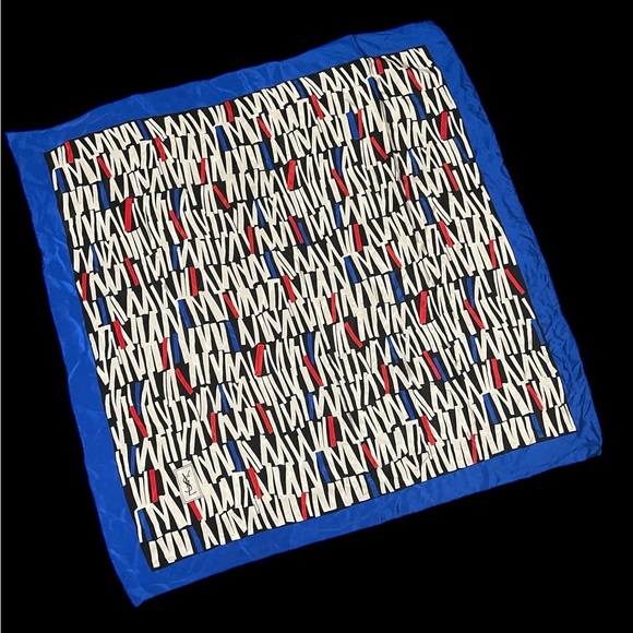 Yves Saint Laurent Accessories - Yves Saint Laurent YSL Blue White, Red, and Black Silk Scarf​​